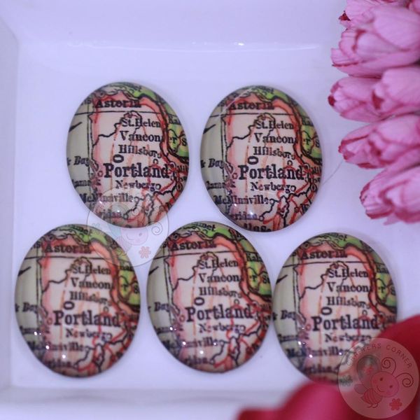 Oval Glass Cabochon - Portland Map