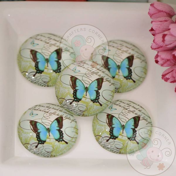 Round Glass Cabochon - Butterfly Garden