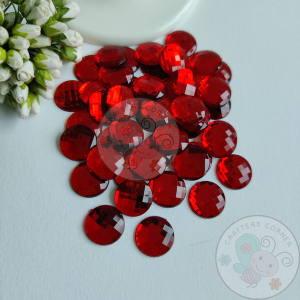 Red Gems Kundan Stones Round (Flat Back)