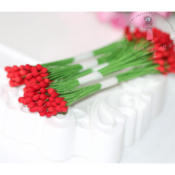 Round Shape Wire Pollen - Red - Wholesale Pack