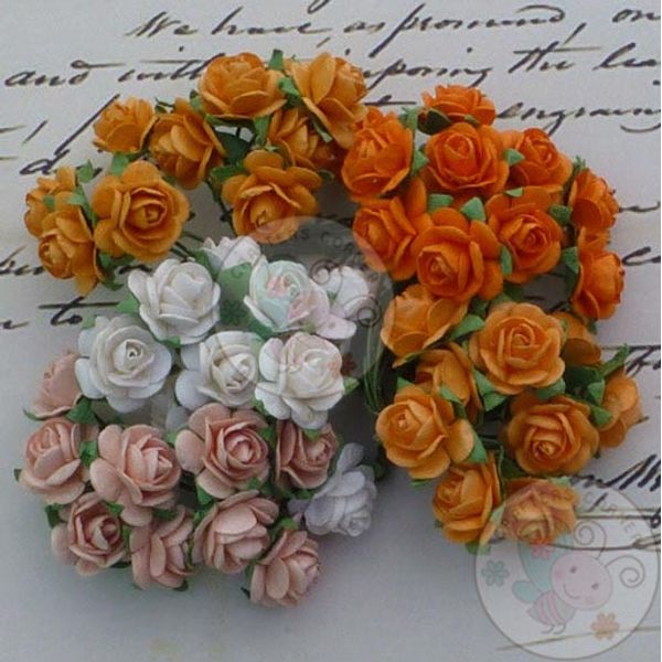 Orange Peach Tone & White - Micro Roses Combo