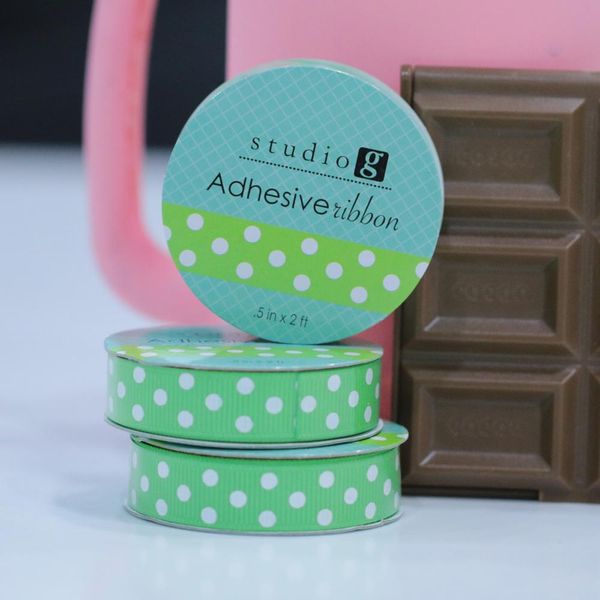 Green / White Dot - Adhesive Ribbon