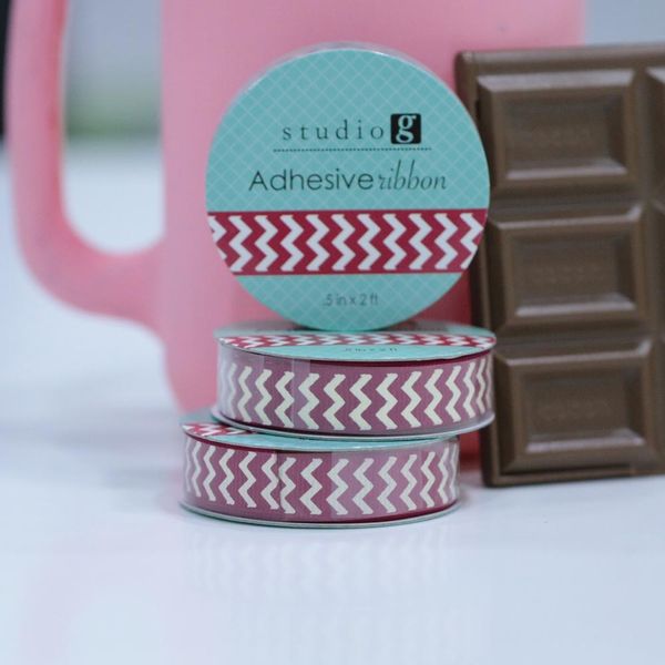 Red / White Chevron - Adhesive Ribbon