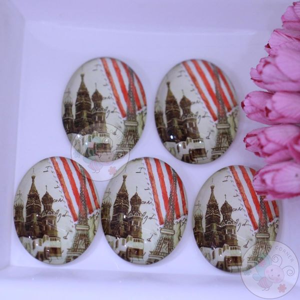 Oval Glass Cabochon - Vintage Tower