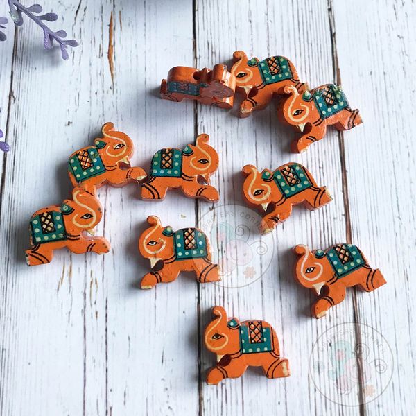 Wooden Elephant Beads - Orange