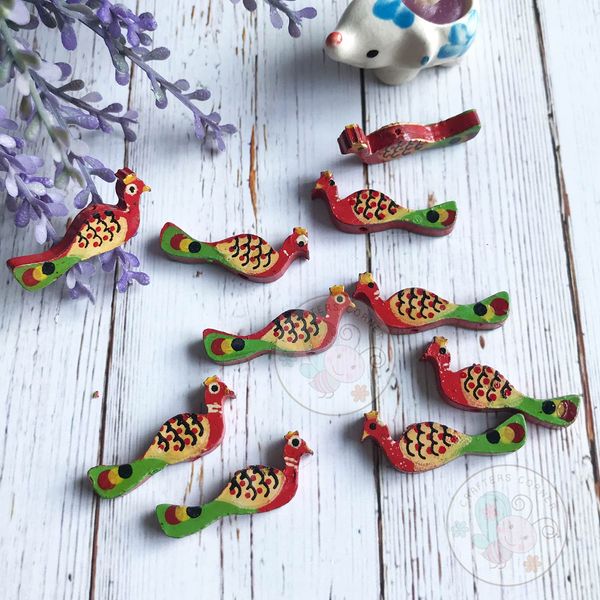 Wooden Peacock Beads - Red