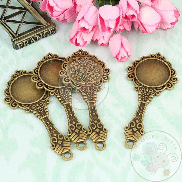 Antique Hand Mirror Pendant - Hollow