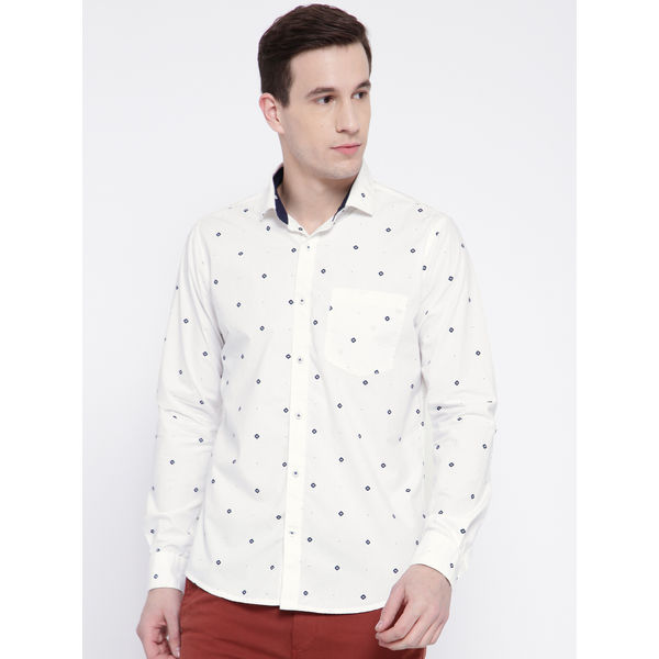 Dennison Mens White Dotted Printed Casual Slim Fit Shirt | Ss-18-031 ...