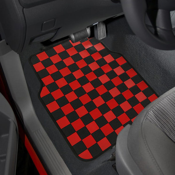 Speedwav Checkered Flag Car Floor Mats Set Of 4 Red And Black 282787