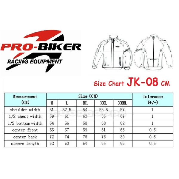 Probiker Size Chart