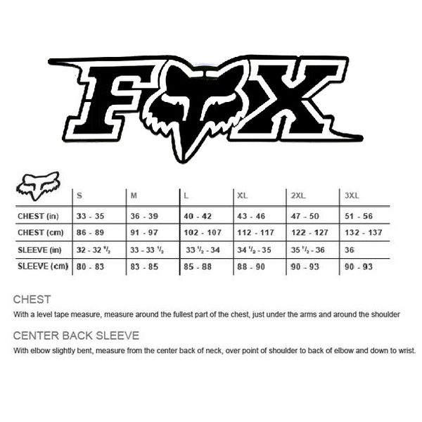 Fox Riding Gear Size Chart