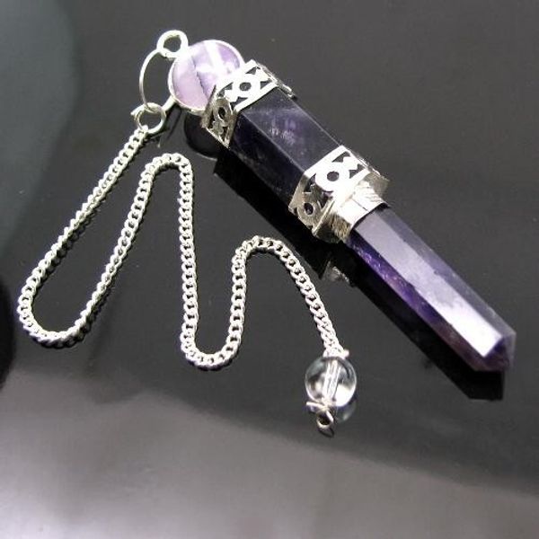 62.4Ct Natural Amethyst Gemstone Point Pendulum Healing Wand