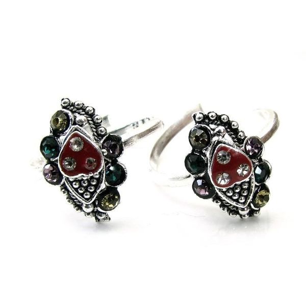 Ethnic Indian Style Handmade Crystal Enemal Toe Rings Pair Real Solid ...