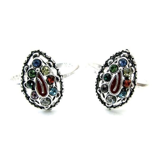 Ethnic Indian Style Handmade Crystal Enemal Toe Rings Pair Real Solid ...