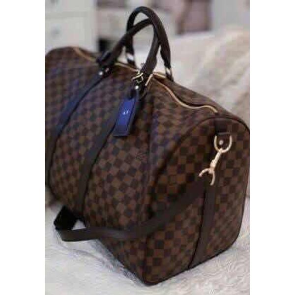 First Copy Replica Louis Vuitton Brown Check Large Leather Duffle Bag Online India