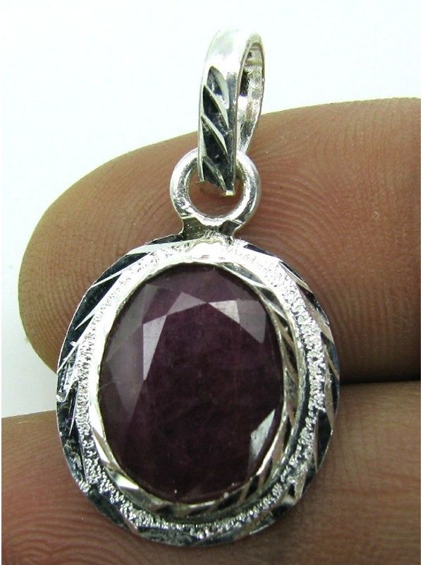 RASHI RATNA PURE SILVER PENDANT RUBY MANIK BIRTH STONE RATAN