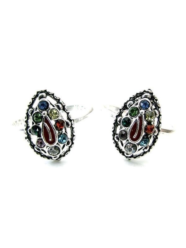 Ethnic Indian Style Handmade Crystal Enemal Toe Rings Pair Real Solid ...