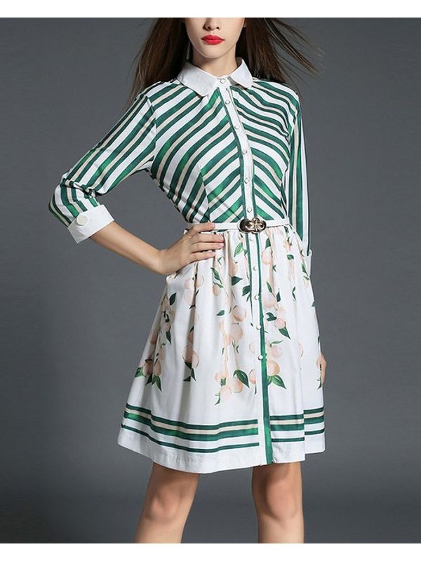 Stripe Print Polo Neck Semi Formal Dress | Ssw7ntfk082027ge