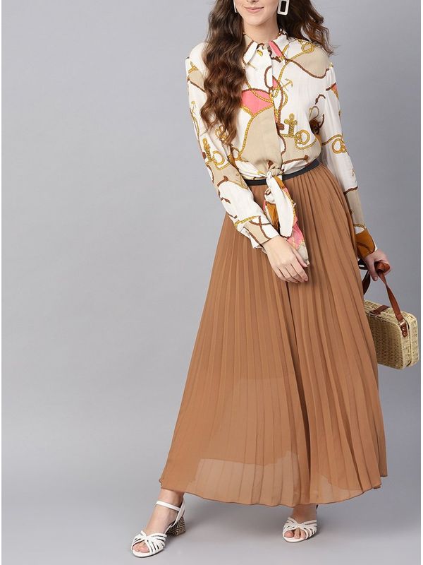 Classic Brown Pleated Maxi Skirt