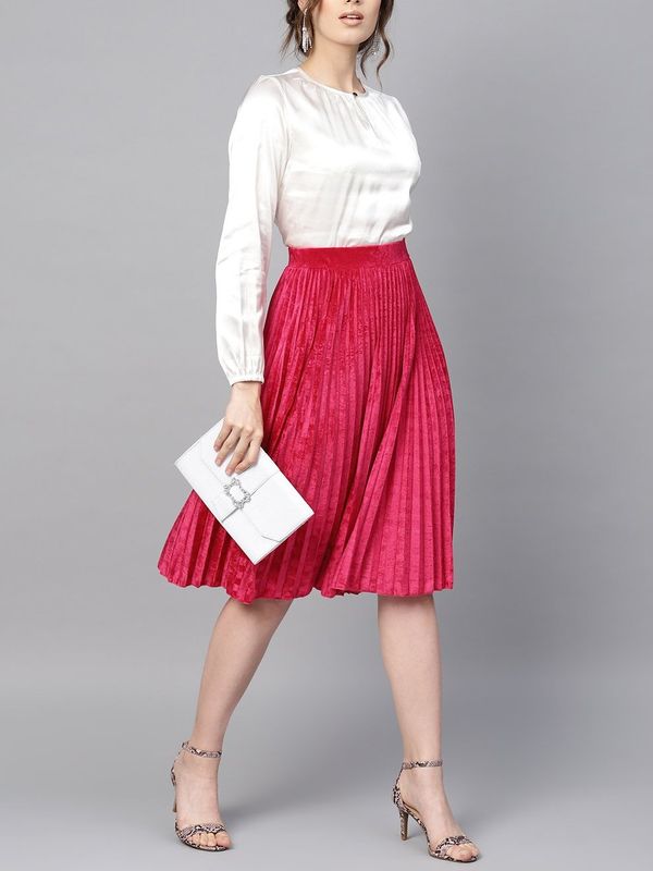 pink velvet pleated skirt