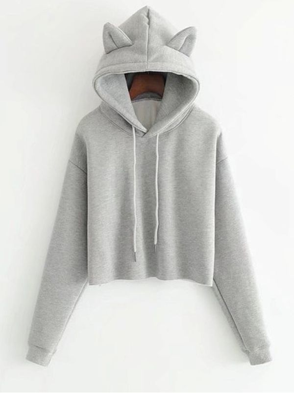  Cute  Cat  Ears  Solid Short Hoodie 