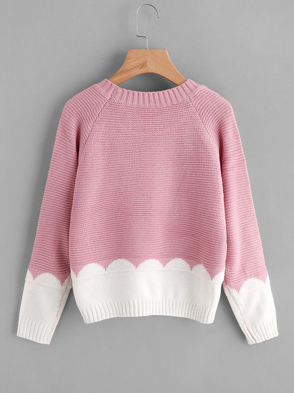 Cute Pink Contrast Color Pullover Sweater Top