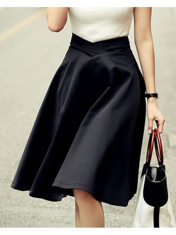 Subtle V Shape Solid Knee-length Skirt Waist | Ssafw1261101