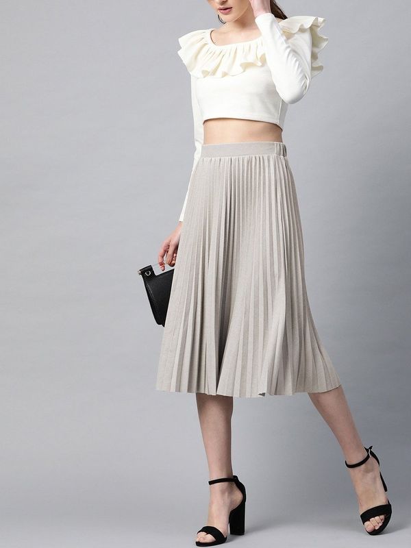 New Arrival Off Grey Pleated Skirt