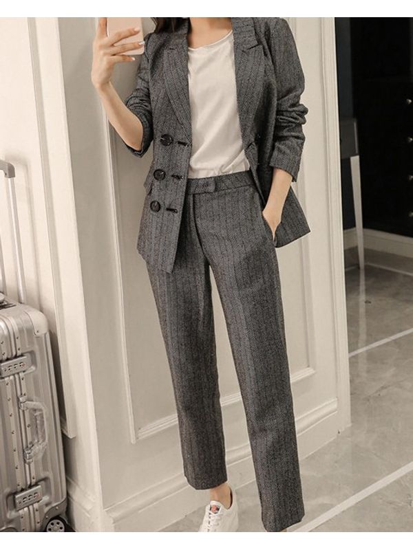 Officewear Power Women Stripe Suit Jacket and Pants