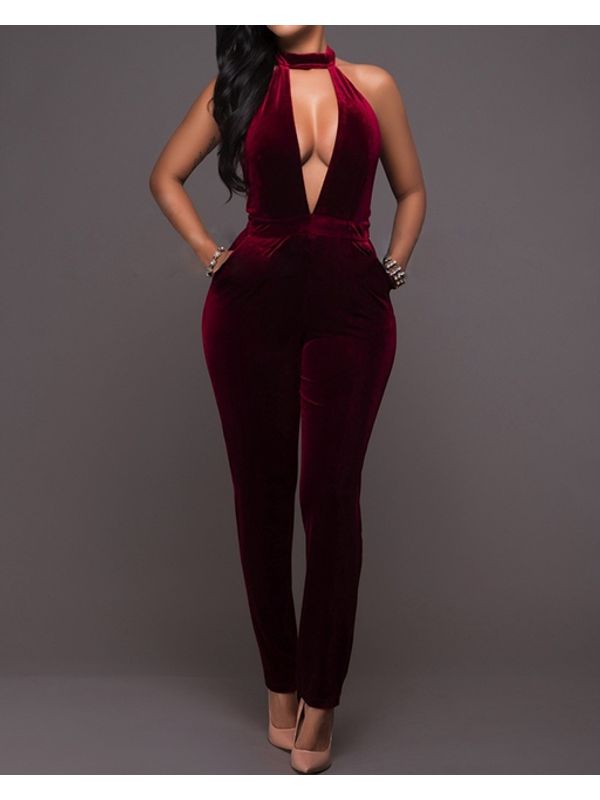 backless halter jumpsuit