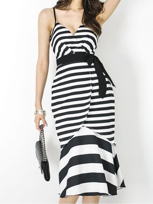 black and white striped long dress