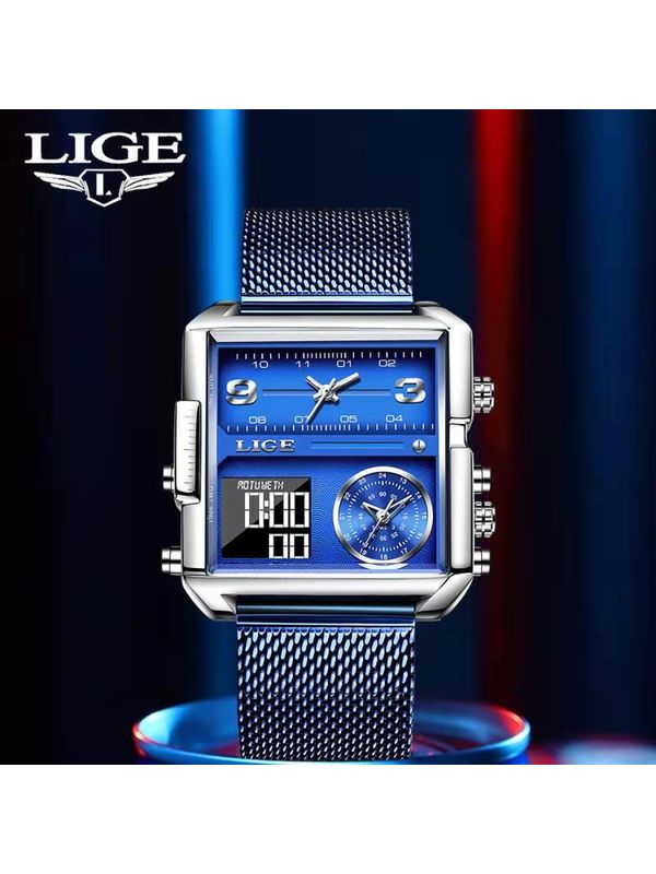OVERFLY LIGE NOW IN INDIA - Square Dial Men's Analog & Digital Chronograph Watch (Blue)
