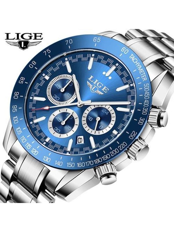 Overfly LIGE Chronograph Luxury Men's Watch NOW IN INDIA)-Blue-Silver