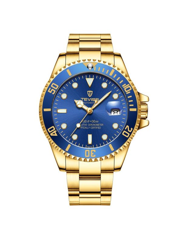 OVERFLY TEVISE Automatic Luxury Gold-Blue Watch for Men-T801A