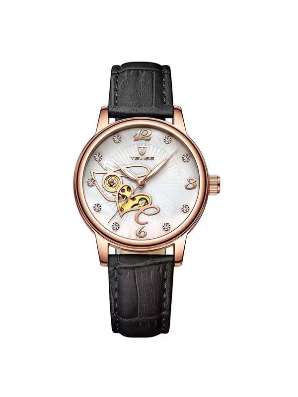 TEVISE-835-Gold-Black Automatic Luxury Watch For- Ladies