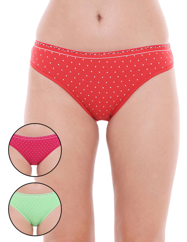 Pack of 3 High-Cut Bikini Style Cotton Printed Briefs in Assorted colors-1494