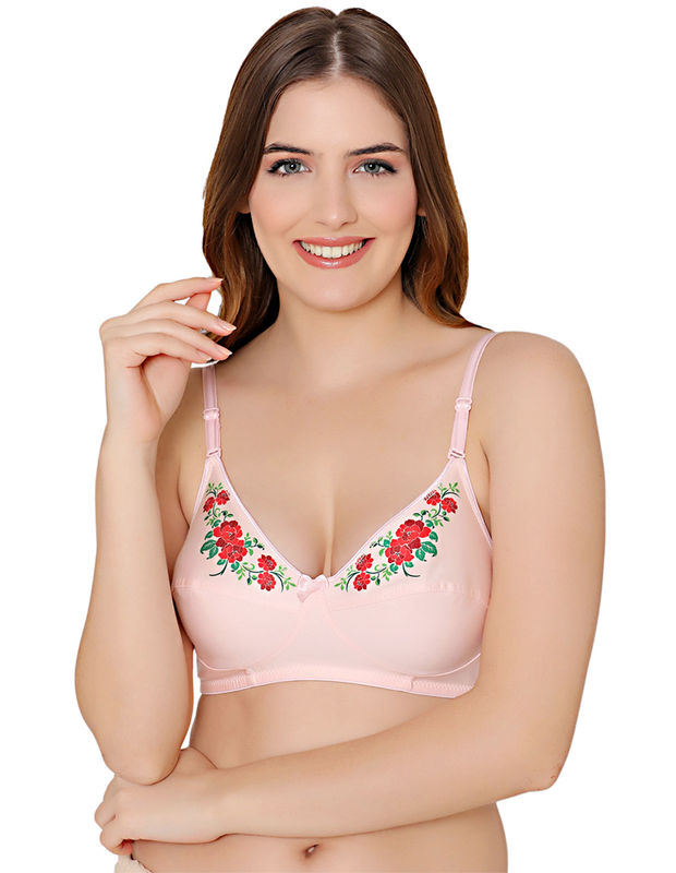 Bodycare polycotton wirefree convertible straps floral cup non padded bra-5510ECRU