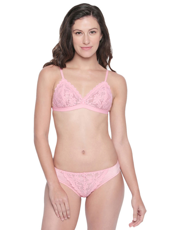 Bodycare women combed cotton embroidered pink bra & panty set-6439PI