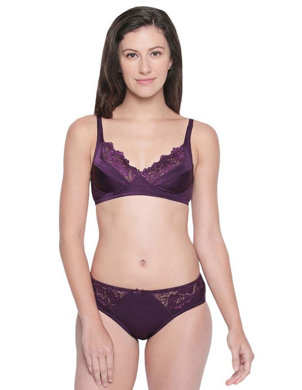 Buy online Purple Solid Bras And Panty Set from lingerie for Women