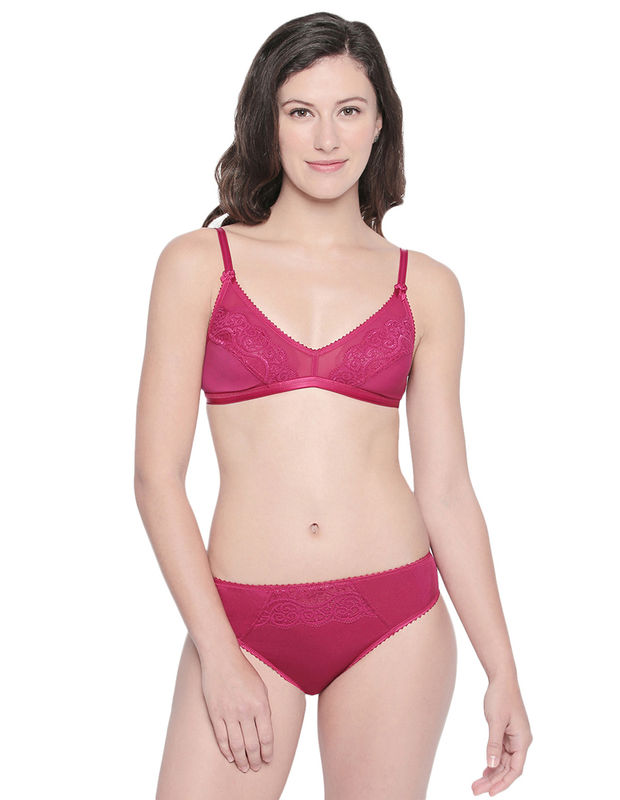 Women's Cotton Bra And Panty Set (material: Cotton (color: Maroon)