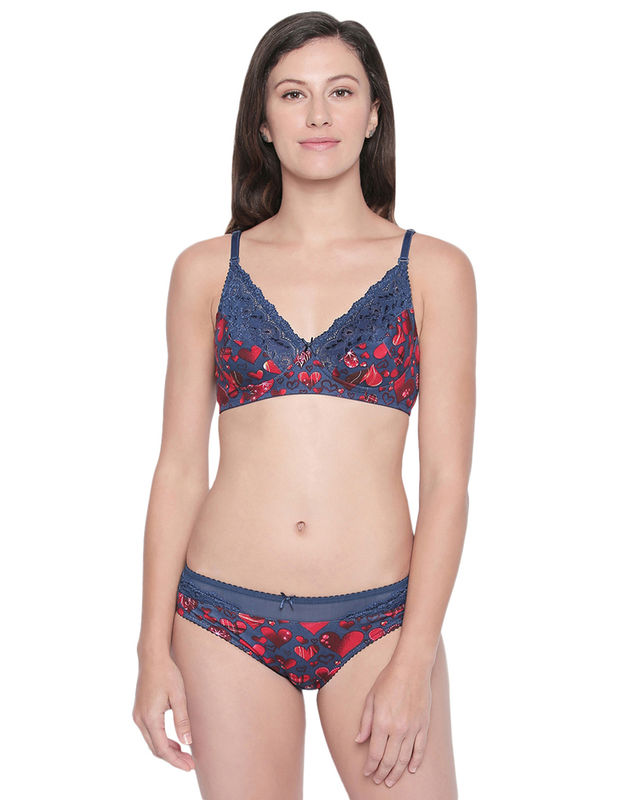 Bodycare Bridal Blue Bra Panty Printed Lingerie Set - 6425-blue