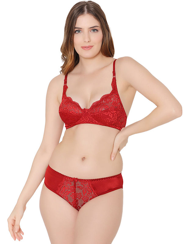 Women Lace Lingerie Set, Bra Panty Set Free Size Maroon Color