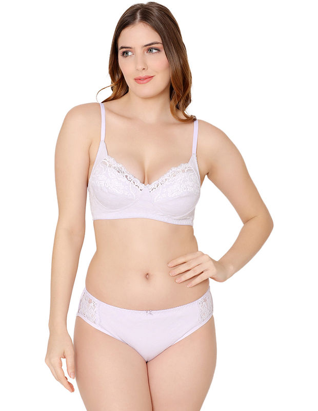 Bodycare women combed cotton embroidered lavender bra & panty set