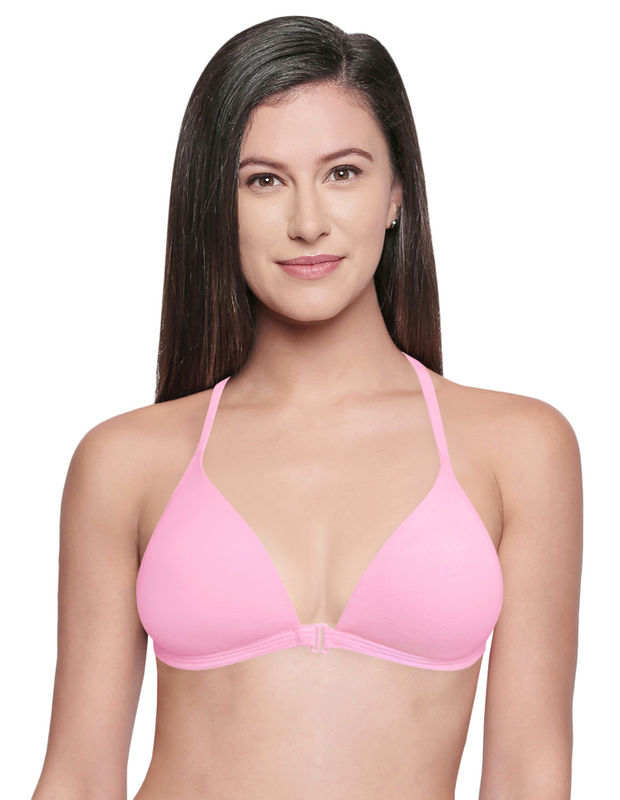 Bodycare Low Coverage, Front Open, Seamless Padded Bra-6571-pink, 6571- pink