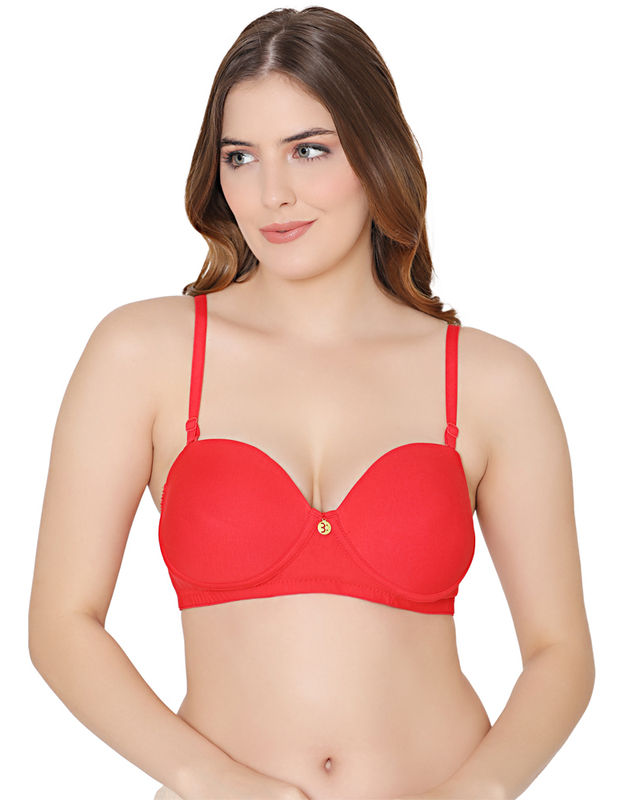 Bodycare cotton spandex wirefree convertible straps Seamless padded demi  cup bra-6575RED