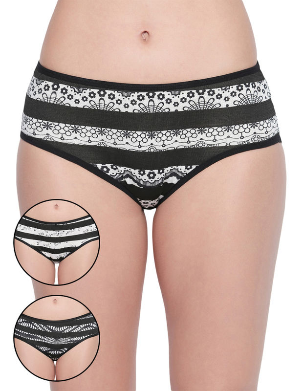 Pack Of 3 High-cut Bikini Style Cotton Printed Briefs In Assorted