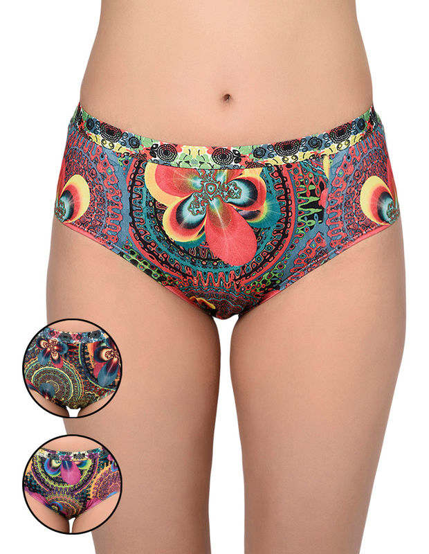 Pack Of 3 High-cut Bikini Style Cotton Printed Briefs In Assorted