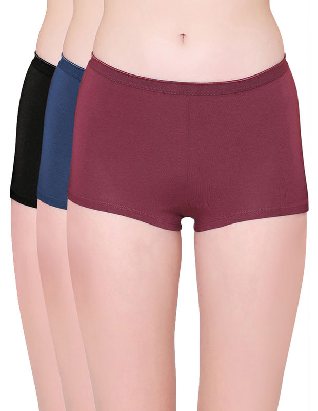 Bodycare Womens Cotton Spandex Multicolor Solid SHORTY Briefs-Pack of 3  (E-7D-BLNVWI-3Pcs)