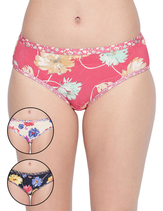 Pack Of 3 High-cut Bikini Style Cotton Printed Briefs In Assorted