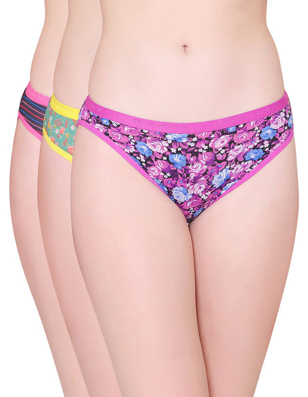 Bodycare Womens Cotton Spandex Assorted Printed Bikini Briefs-Pack